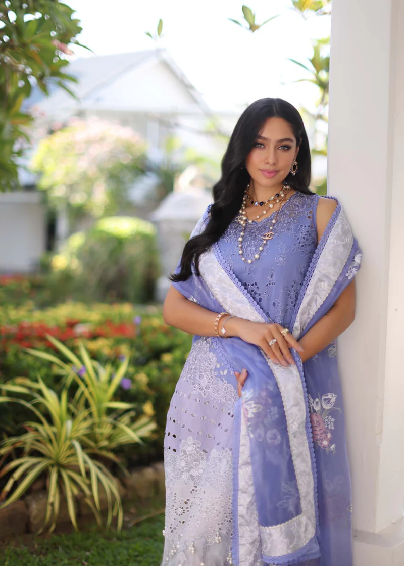 Noor By Saadia Luxe Chikankari Lawn | Purple | Unstitched | Party Wear | Chiffon Dupatta | 9B