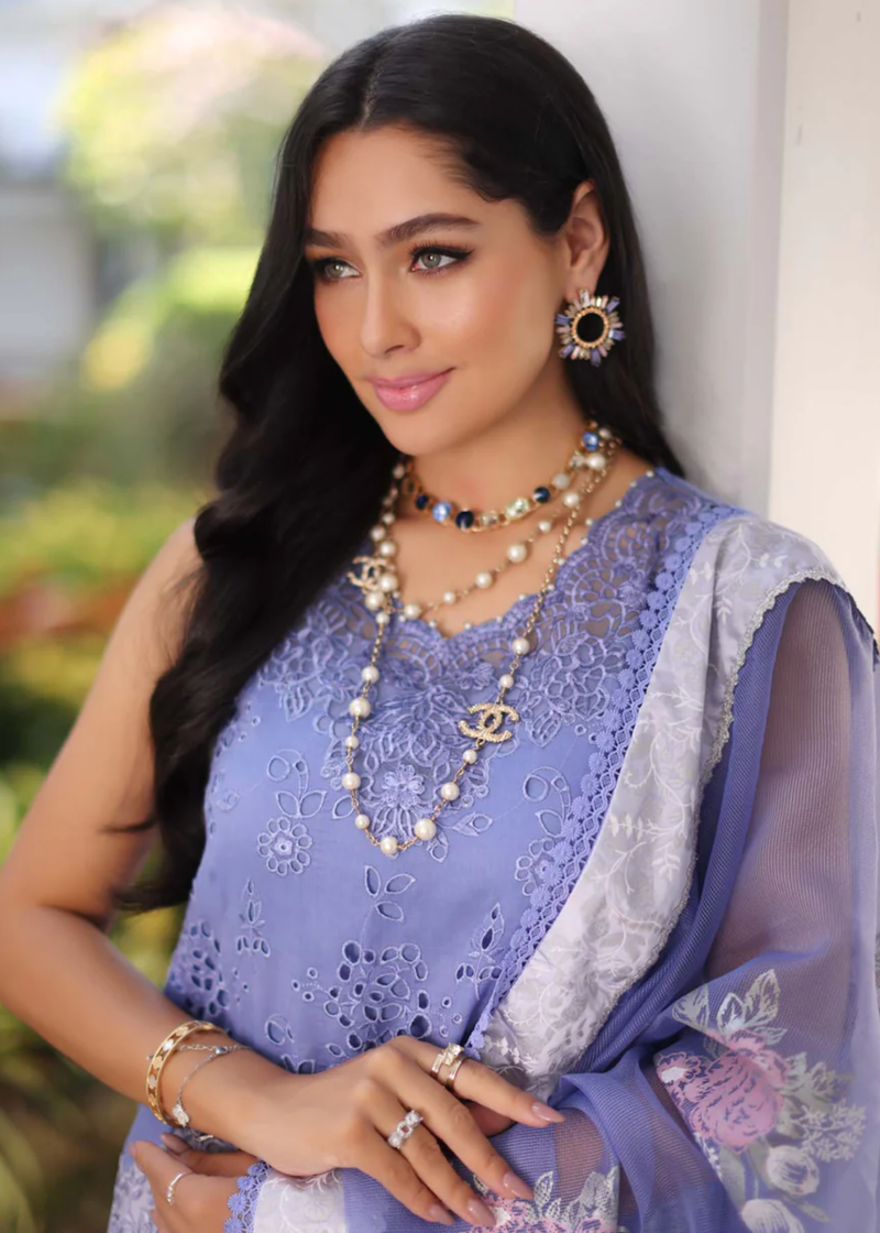 Noor By Saadia Luxe Chikankari Lawn | Purple | Unstitched | Party Wear | Chiffon Dupatta | 9B