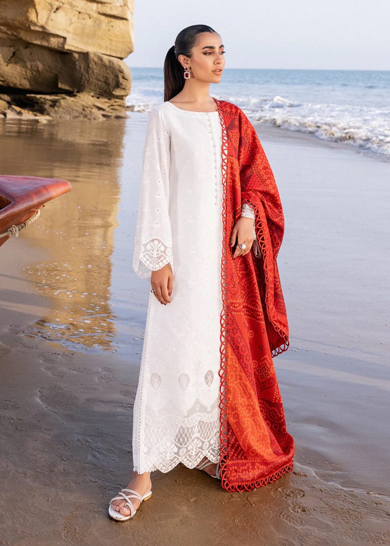 Zainab Chottani Chickankari Luxury Lawn | Off White | Unstitched | Party wear | Embroidered Digital Printed Dupatta on Chiffon | CHUNARI - 3A