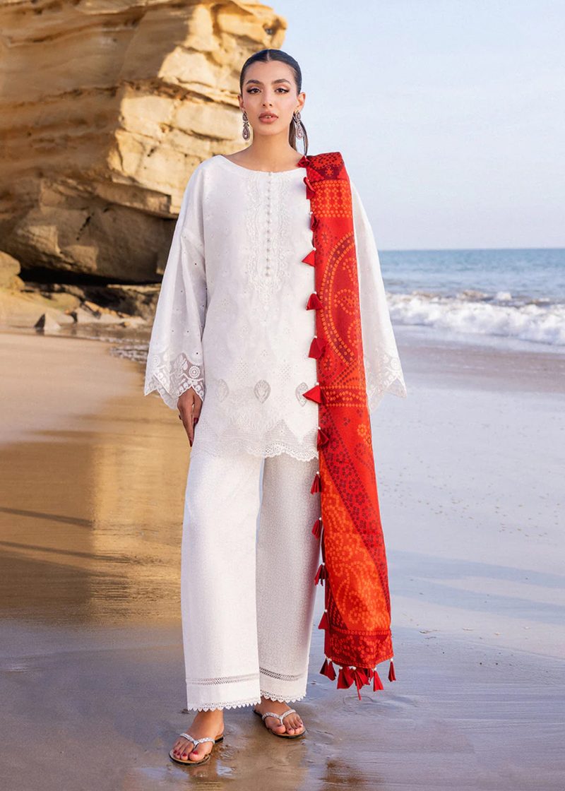 Zainab Chottani Chickankari Luxury Lawn | Off White | Unstitched | Party wear | Embroidered Digital Printed Dupatta on Chiffon | CHUNARI - 3A