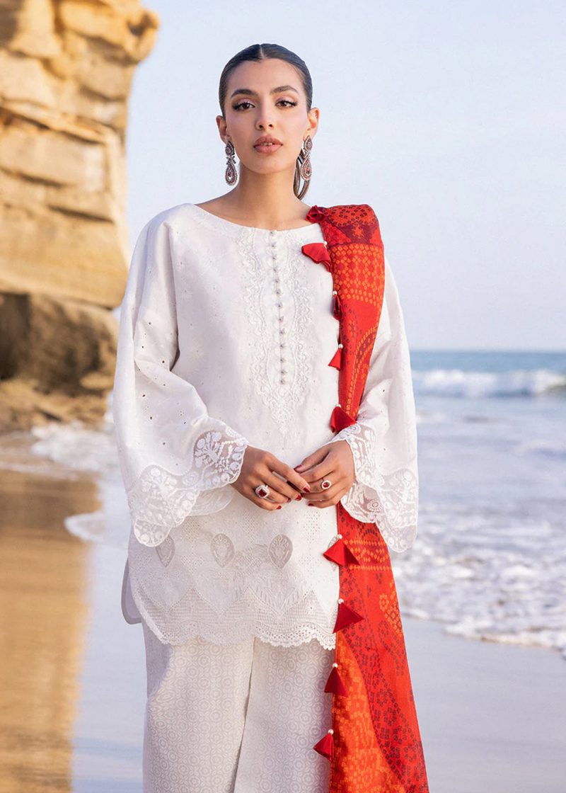 Zainab Chottani Chickankari Luxury Lawn | Off White | Unstitched | Party wear | Embroidered Digital Printed Dupatta on Chiffon | CHUNARI - 3A