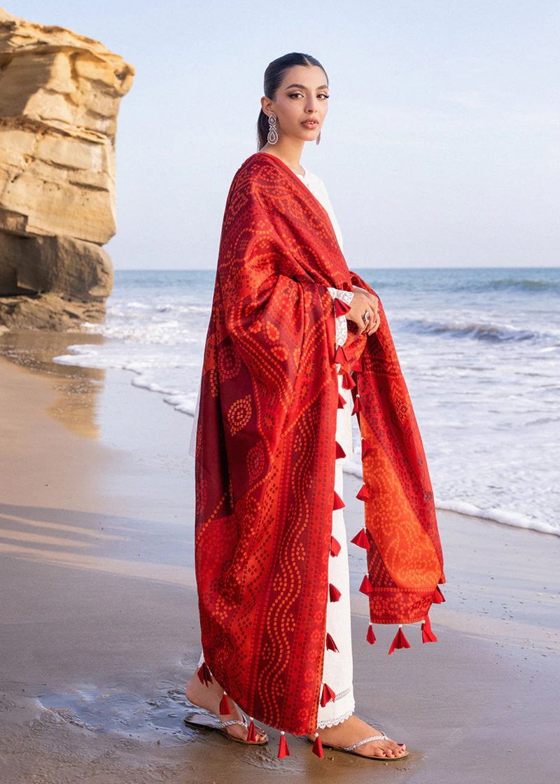 Zainab Chottani Chickankari Luxury Lawn | Off White | Unstitched | Party wear | Embroidered Digital Printed Dupatta on Chiffon | CHUNARI - 3A