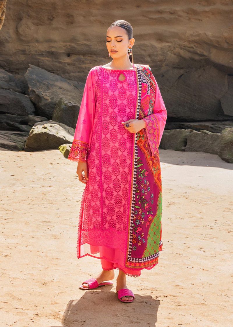 Zainab Chottani Chickankari Luxury Lawn | Magenta | Unstitched | Party wear | embroidered Digital Printed Dupatta on Chiffon | LAALI - 6A