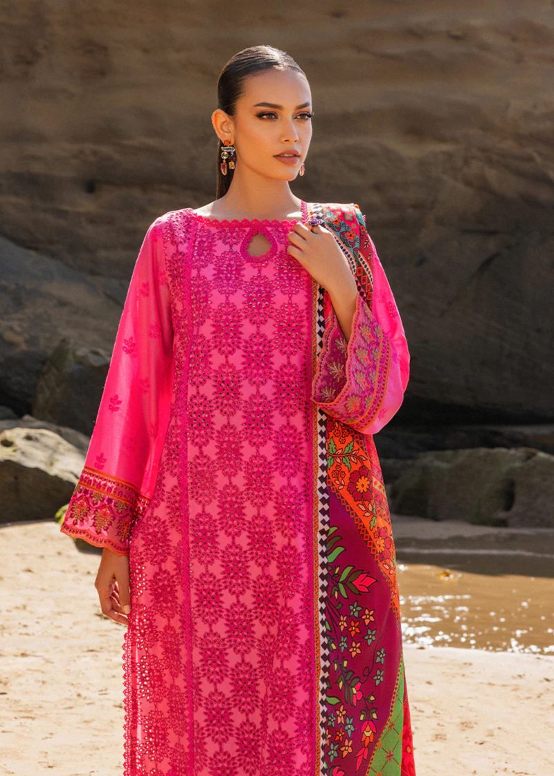 Zainab Chottani Chickankari Luxury Lawn | Magenta | Unstitched | Party wear | embroidered Digital Printed Dupatta on Chiffon | LAALI - 6A