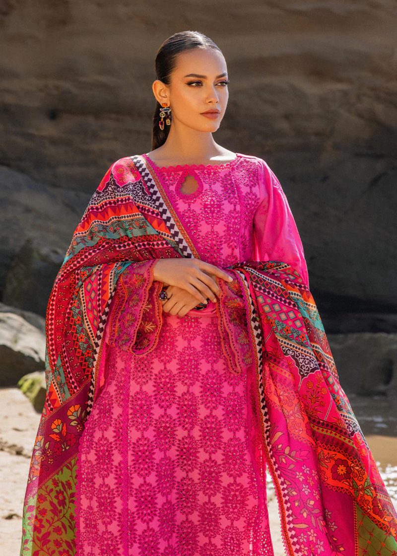 Zainab Chottani Chickankari Luxury Lawn | Magenta | Unstitched | Party wear | embroidered Digital Printed Dupatta on Chiffon | LAALI - 6A