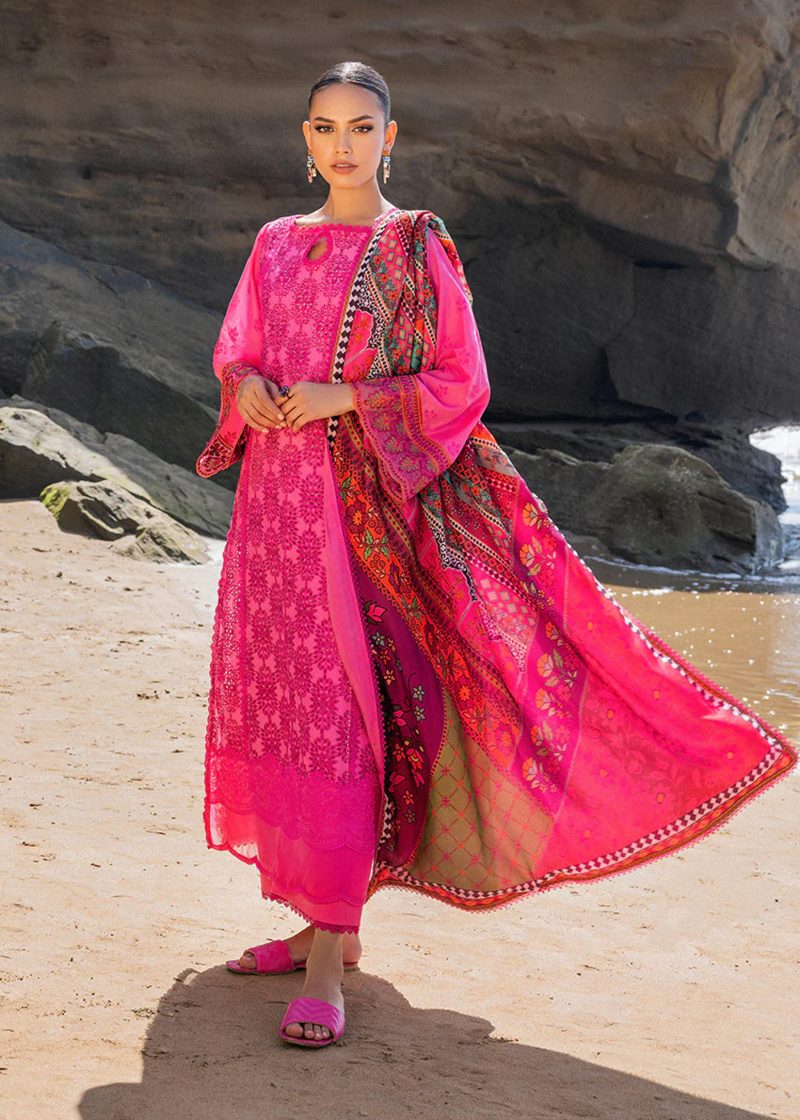 Zainab Chottani Chickankari Luxury Lawn | Magenta | Unstitched | Party wear | embroidered Digital Printed Dupatta on Chiffon | LAALI - 6A