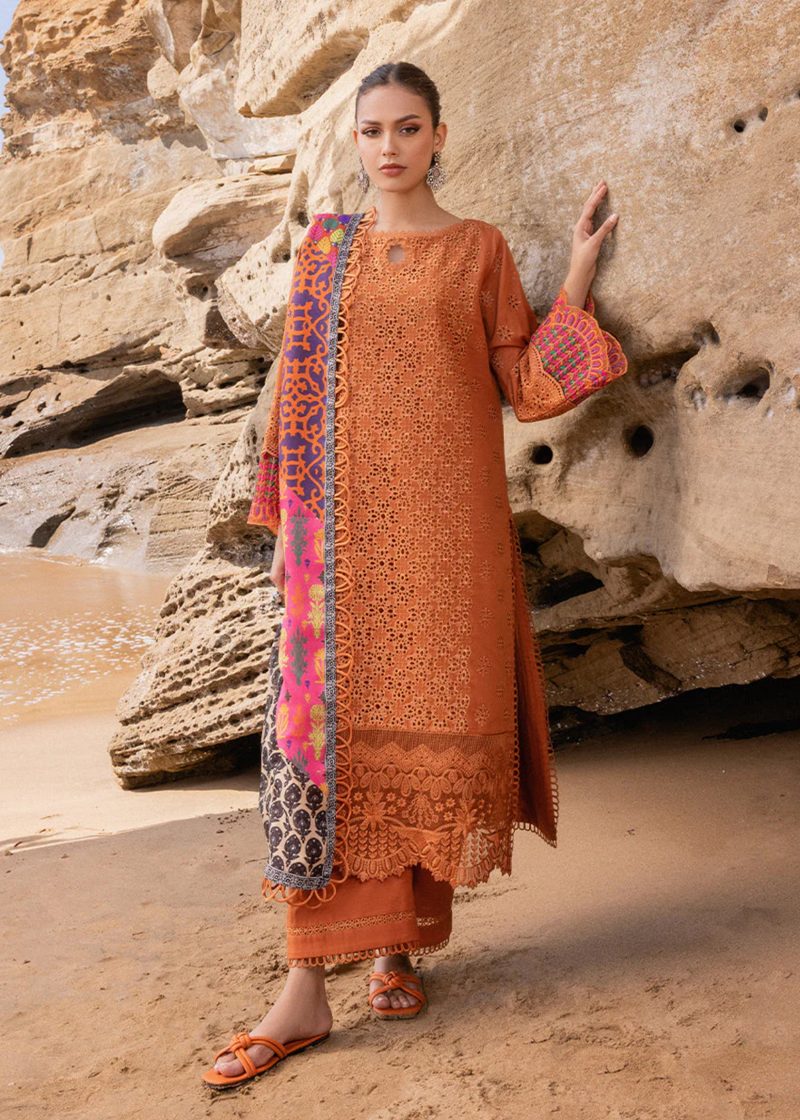Zainab Chottani Chickankari Luxury Lawn | Mustard | Unstitched | Party wear | embroidered Digital Printed Dupatta on Chiffon | NAYSA - 4A