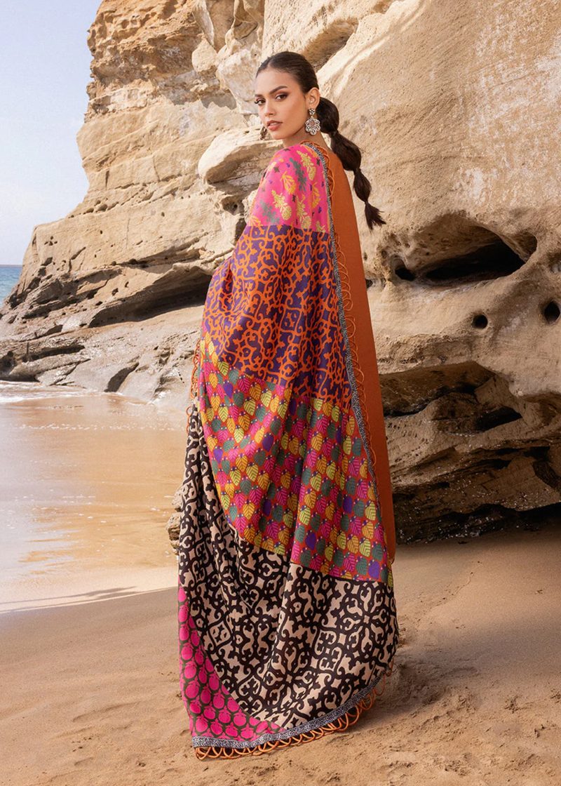 Zainab Chottani Chickankari Luxury Lawn | Mustard | Unstitched | Party wear | embroidered Digital Printed Dupatta on Chiffon | NAYSA - 4A