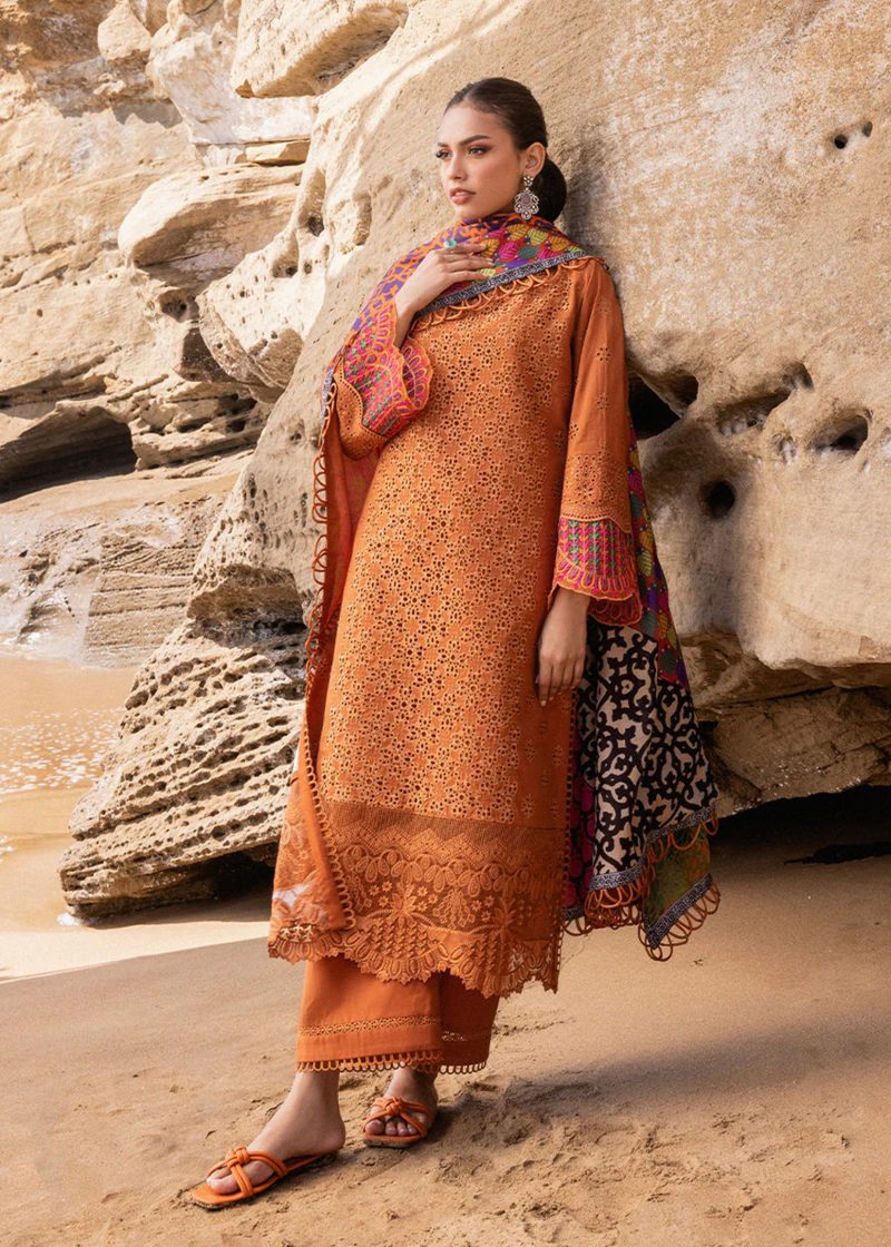 Zainab Chottani Chickankari Luxury Lawn | Mustard | Unstitched | Party wear | embroidered Digital Printed Dupatta on Chiffon | NAYSA - 4A