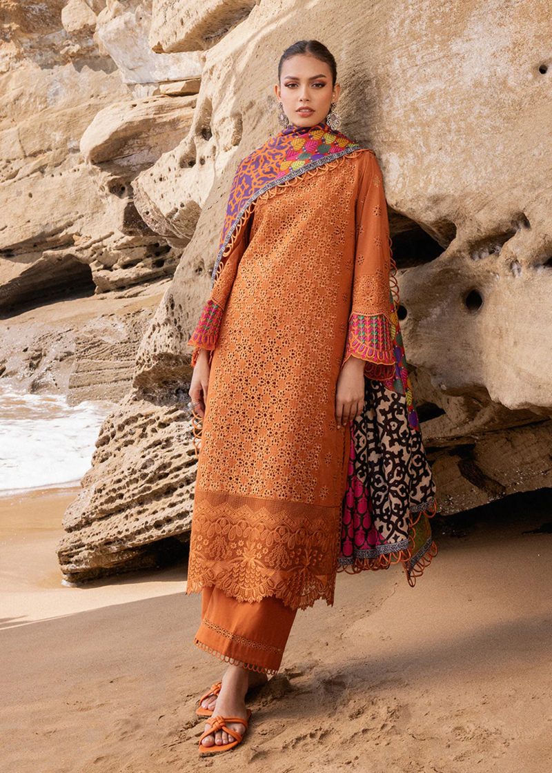 Zainab Chottani Chickankari Luxury Lawn | Mustard | Unstitched | Party wear | embroidered Digital Printed Dupatta on Chiffon | NAYSA - 4A