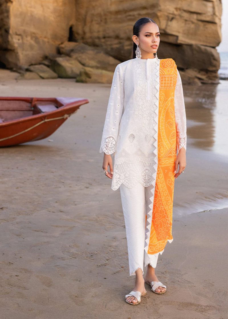 Zainab Chottani Chickankari Luxury Lawn | White | Unstitched | Party wear | Embroidered Digital Printed Dupatta on Chiffon | CHUNARI - 3B