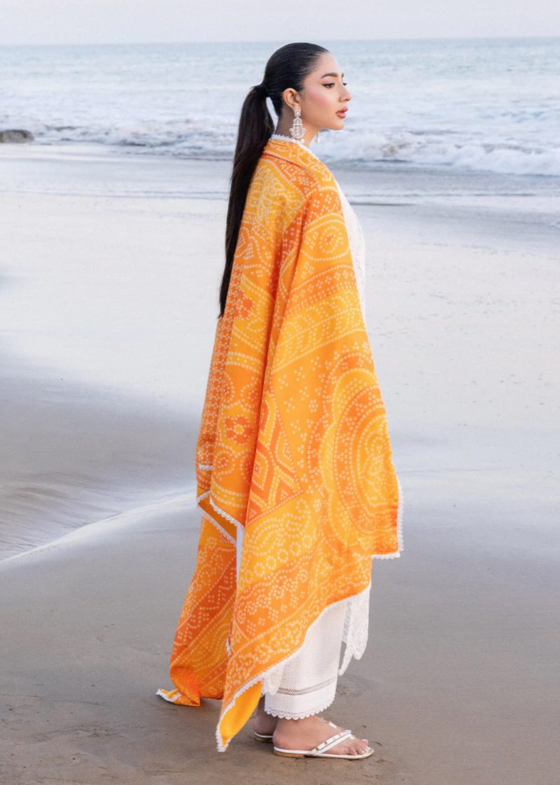 Zainab Chottani Chickankari Luxury Lawn | White | Unstitched | Party wear | Embroidered Digital Printed Dupatta on Chiffon | CHUNARI - 3B