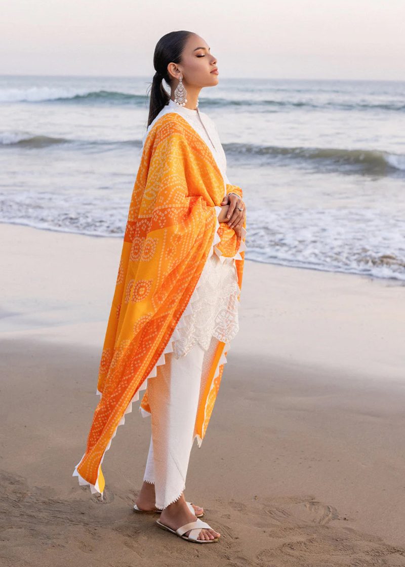 Zainab Chottani Chickankari Luxury Lawn | White | Unstitched | Party wear | Embroidered Digital Printed Dupatta on Chiffon | CHUNARI - 3B