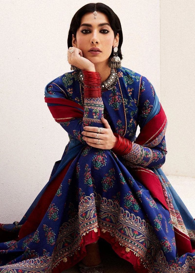 Zara Shahjahan Lawn | Dark Blue | Unstitched | Wedding wear | embroidered Organza Dupatta | ANARKALI-11A