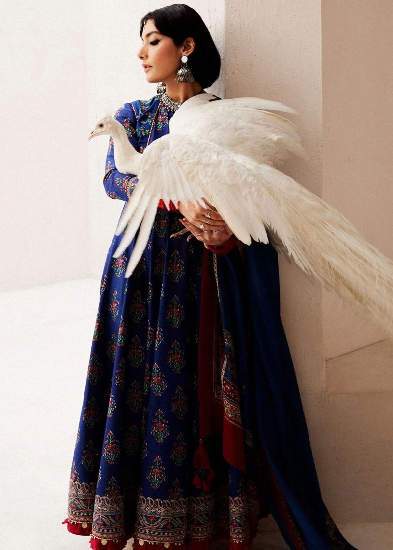 Zara Shahjahan Lawn | Dark Blue | Unstitched | Wedding wear | embroidered Organza Dupatta | ANARKALI-11A