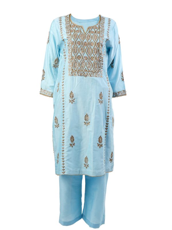 Sonia Ahuja | Ferozi | Stitched | Designer Wear | Kurta Dupatta Garara | 3 PC Set