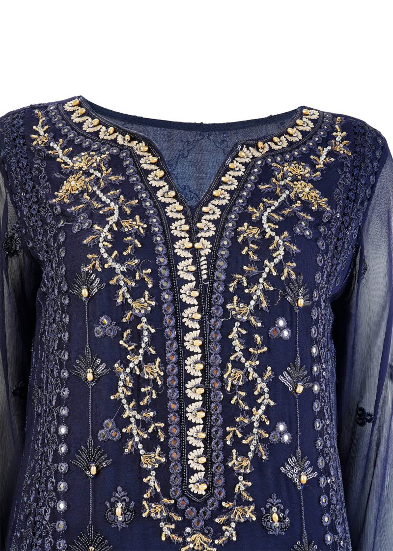 Aagha Noor | Navy Blue | Stitched | Party Wear | kurta set | 3 pc set
