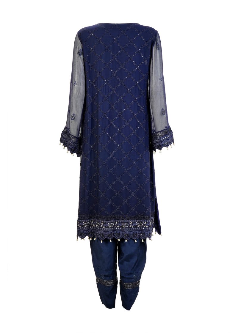 Aagha Noor | Navy Blue | Stitched | Party Wear | kurta set | 3 pc set