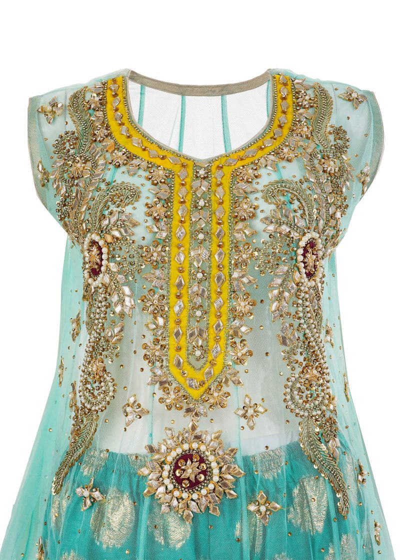 Fancy Gota | Blue | Stitched | Party Wear | Kurta Dupatta Garara | 3 pc set