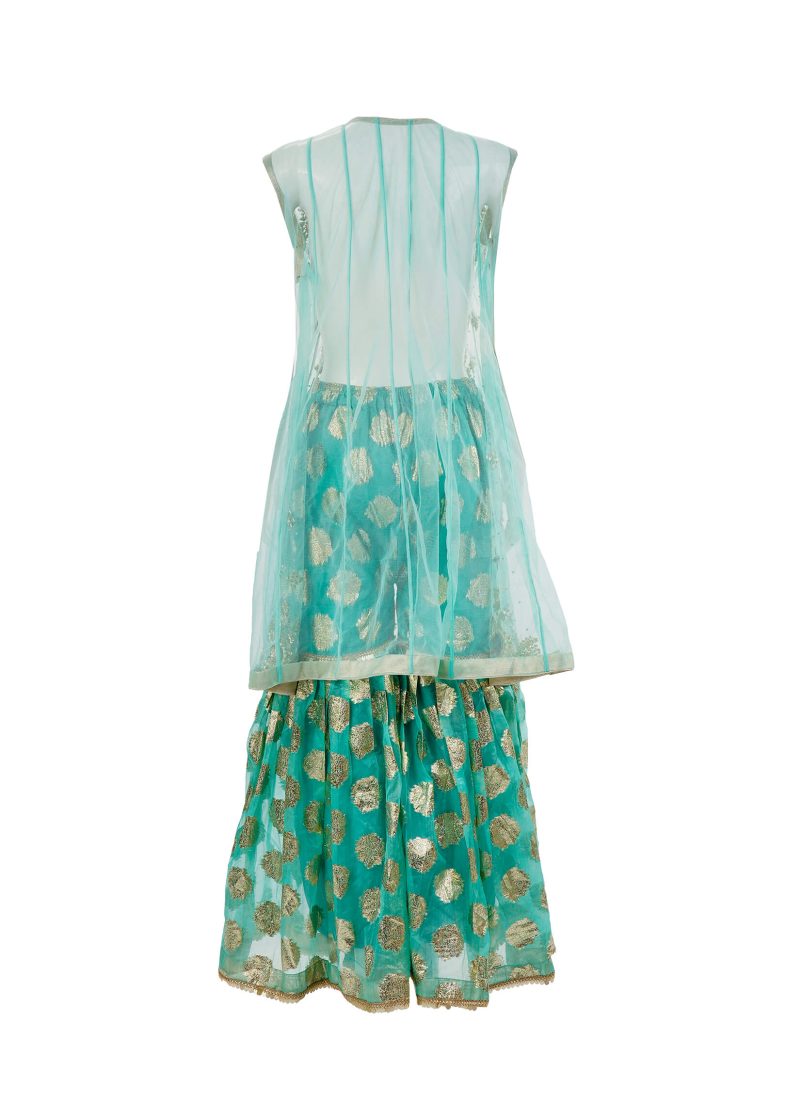 Fancy Gota | Blue | Stitched | Party Wear | Kurta Dupatta Garara | 3 pc set