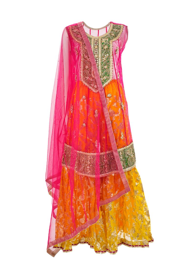 Fancy Gota | Red | Stitched | Party Wear | Kurta Dupatta Garara | 3 pc set