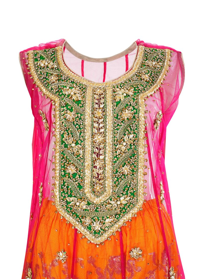 Fancy Gota | Red | Stitched | Party Wear | Kurta Dupatta Garara | 3 pc set