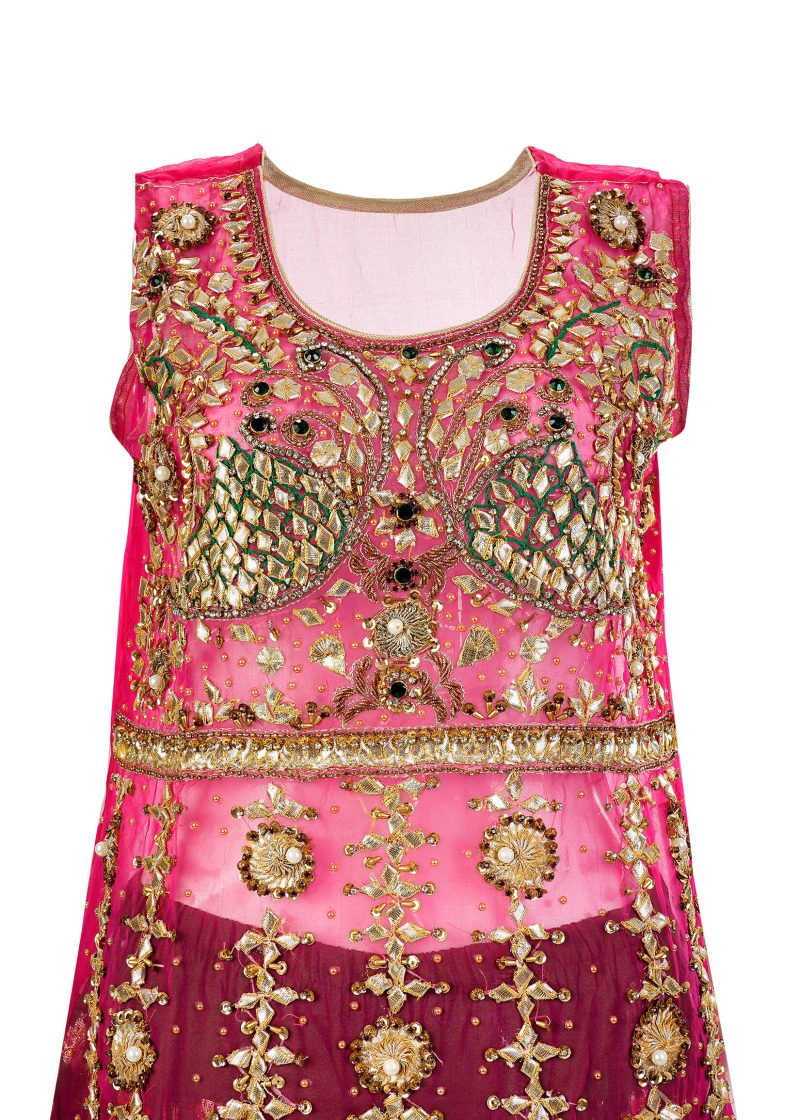 Fancy Gota | RED GREEN | Semi Stitched | Party Wear | Kurta Dupatta Garara | 3 pc set