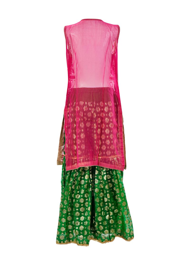 Fancy Gota | RED GREEN | Semi Stitched | Party Wear | Kurta Dupatta Garara | 3 pc set