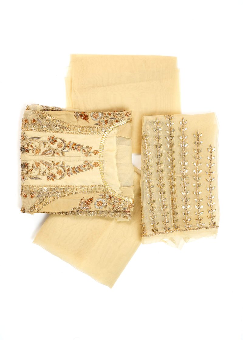 Maysarah Studio | Peach | Unstitched | Wedding Wear | Kurta Dupatta Set | 2 PC Set