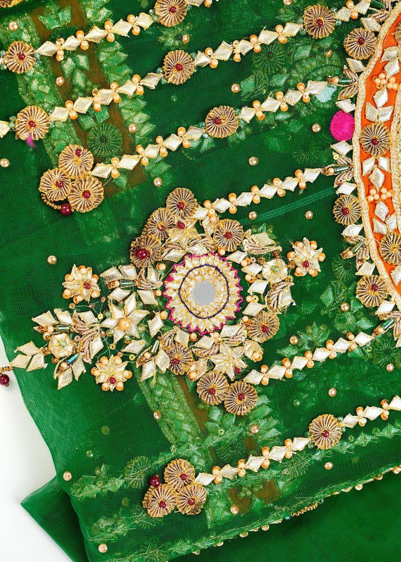 Fancy Gota | Dark Green Unstitched | Party Wear | Kurta Dupatta | 2 pc set