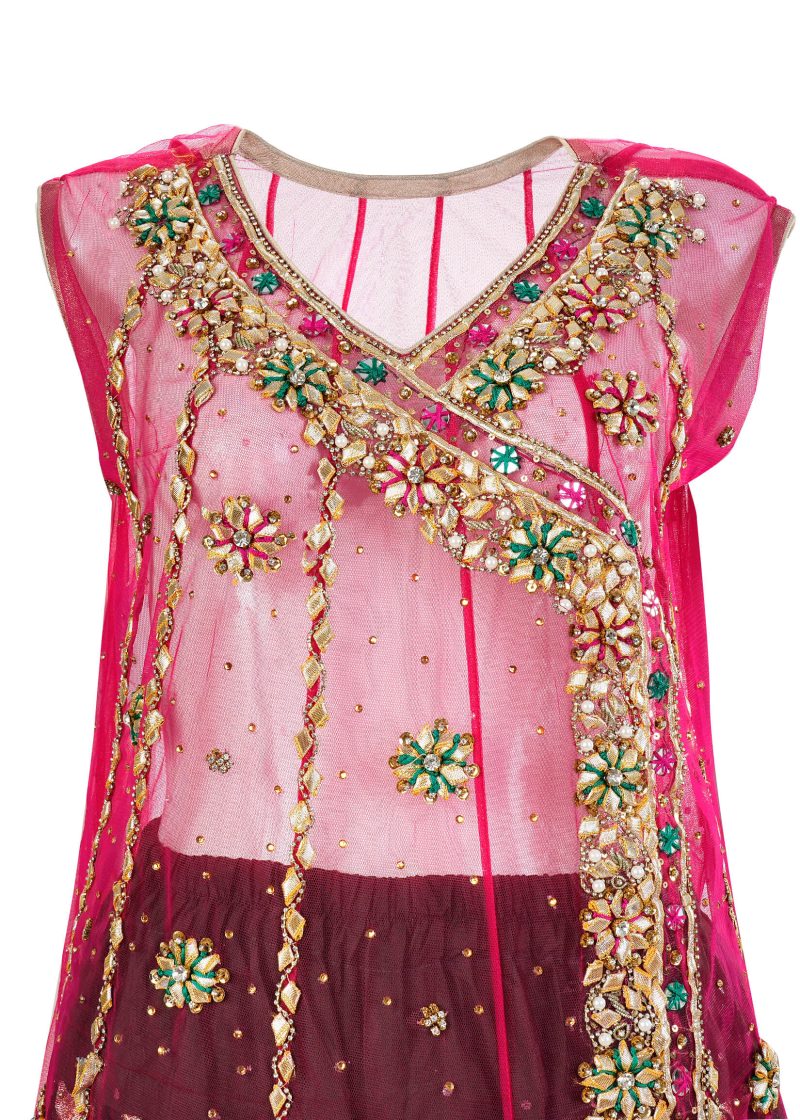 Fancy Gota | Red Green | Stitched | Party Wear | Kurta Garara | 2 pc set