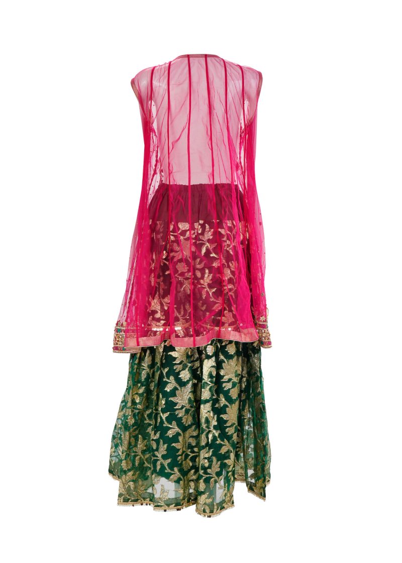 Fancy Gota | Red Green | Stitched | Party Wear | Kurta Garara | 2 pc set