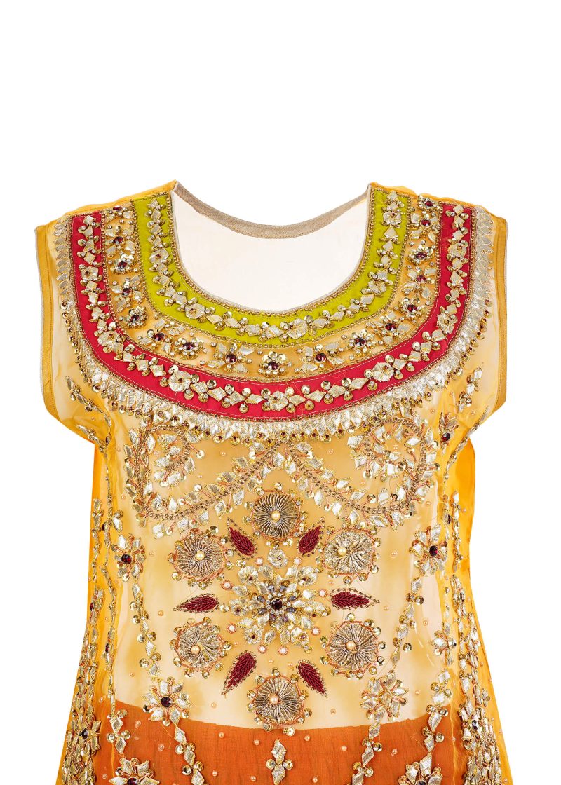 Fancy Gota | Mustard Red | Stitched | Party Wear | Kurta Dupatta Gararaa | 3 pc set