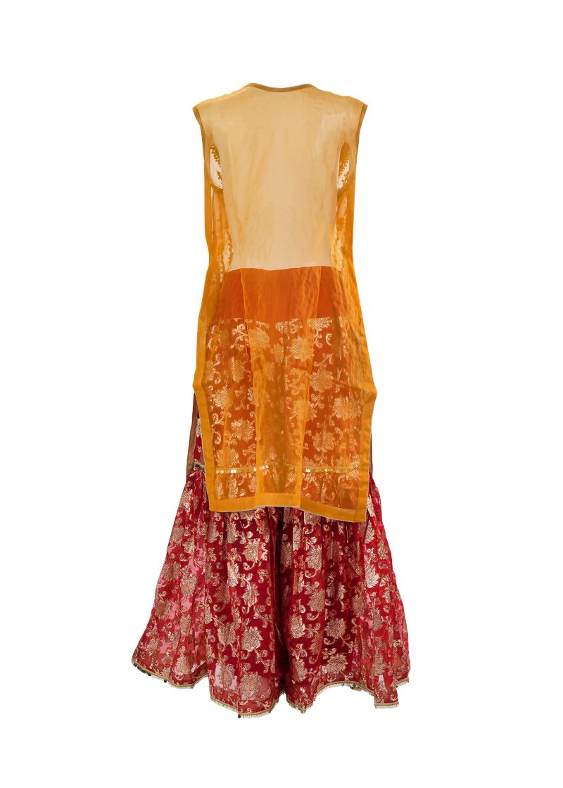 Fancy Gota | Mustard Red | Stitched | Party Wear | Kurta Dupatta Gararaa | 3 pc set