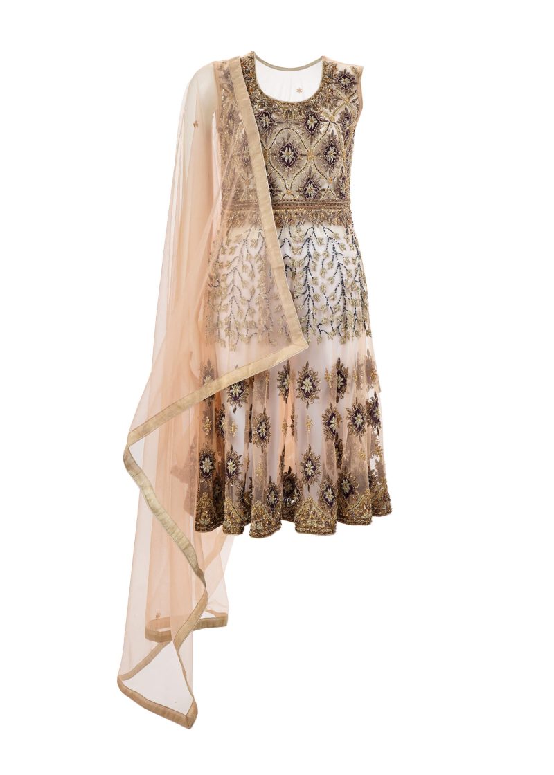 Fancy Gota | Dark peach | Semi Stitched | Party Wear | Frock Dupatta | 2 pc set