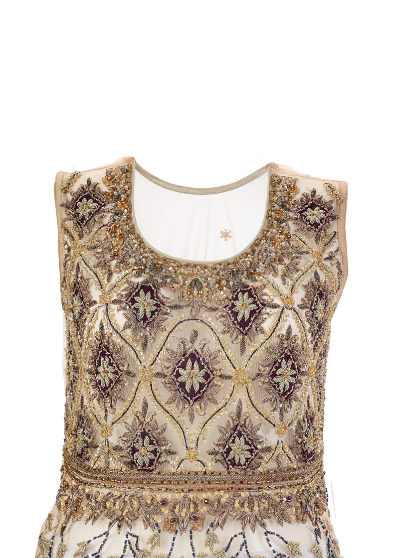 Fancy Gota | Dark peach | Semi Stitched | Party Wear | Frock Dupatta | 2 pc set