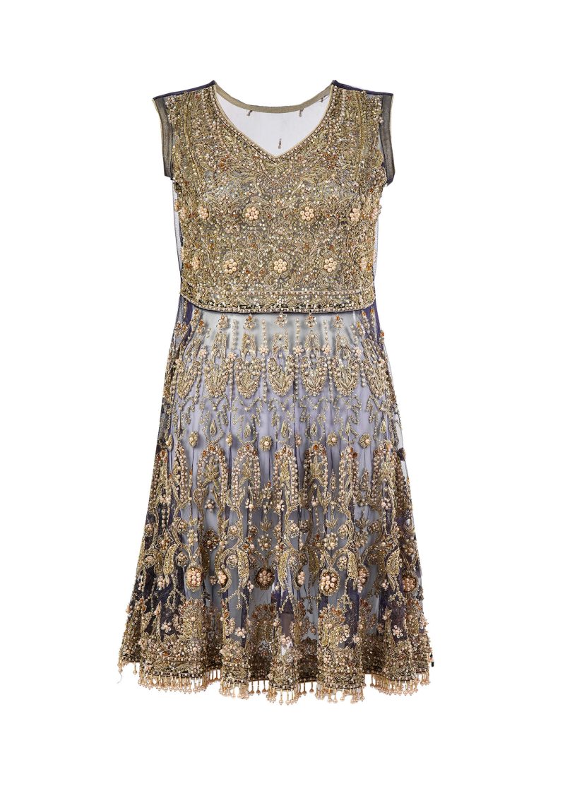 Fancy Gota | Blue | Semi Stitched | Party Wear | Frock Dupatta | 2 pc Set