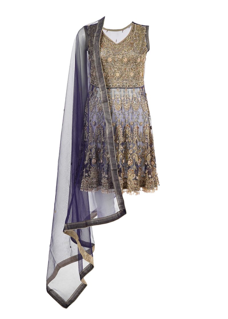 Fancy Gota | Blue | Semi Stitched | Party Wear | Frock Dupatta | 2 pc Set