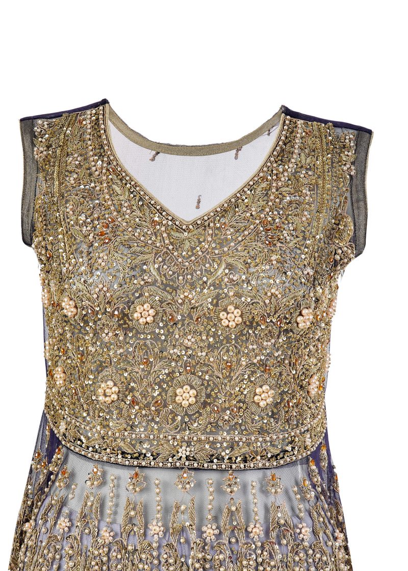 Fancy Gota | Blue | Semi Stitched | Party Wear | Frock Dupatta | 2 pc Set