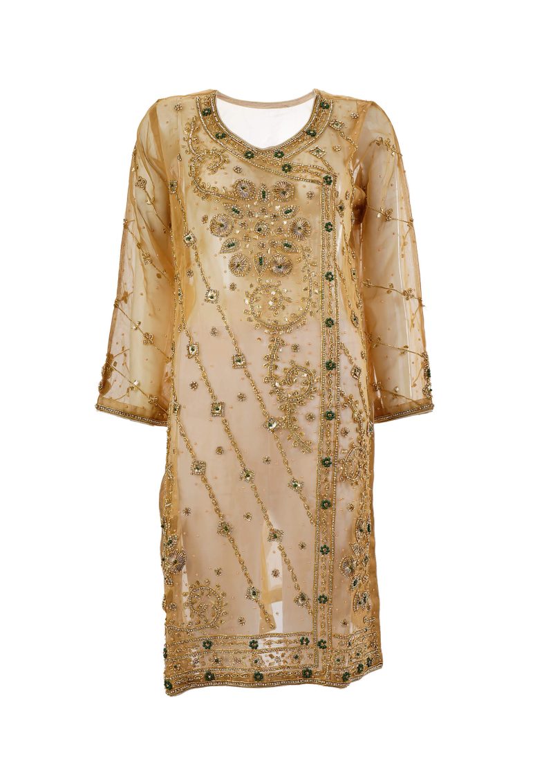 Fancy Gota | Golden Beige | Semi Stitched | Party Wear | Kurta Dupatta | 2 pc set