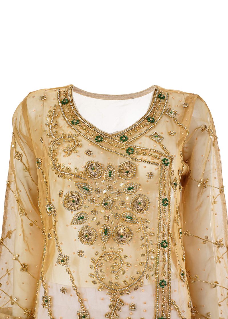 Fancy Gota | Golden Beige | Semi Stitched | Party Wear | Kurta Dupatta | 2 pc set