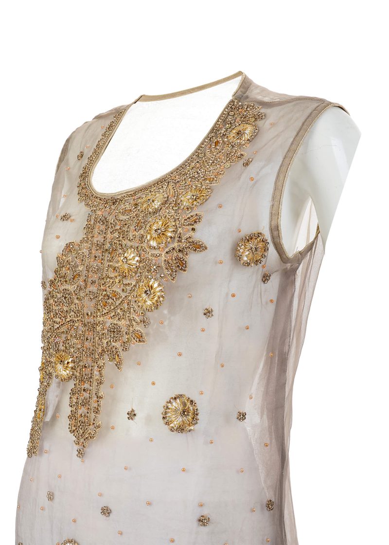 Fancy Gota | Grey | Semi Stitched | Wedding Wear | Kurta Dupatta | 2 pc set