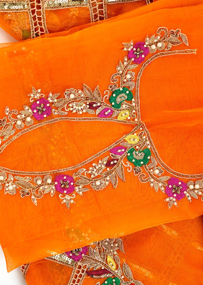 Fancy Gota | Orange | Unstitched | Party Wear | Kurta Dupatta | 2 pc set
