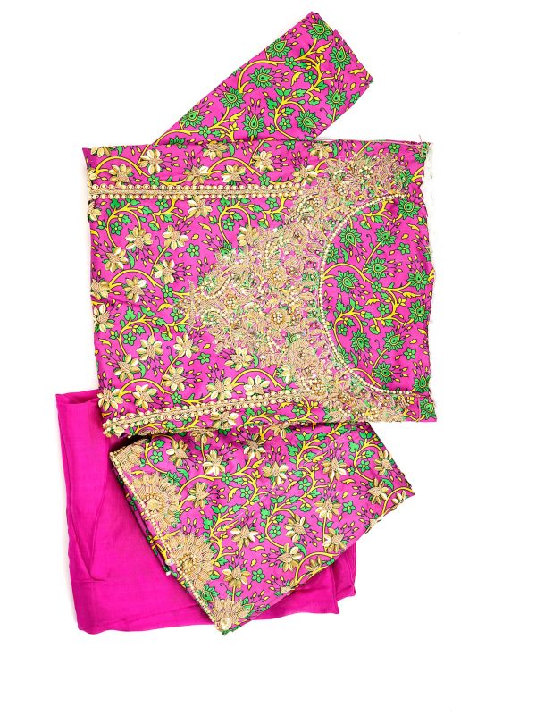 Fancy Gota | Rani Pink | Unstitched | Wedding Wear | Kurta Set | 3 pc Set