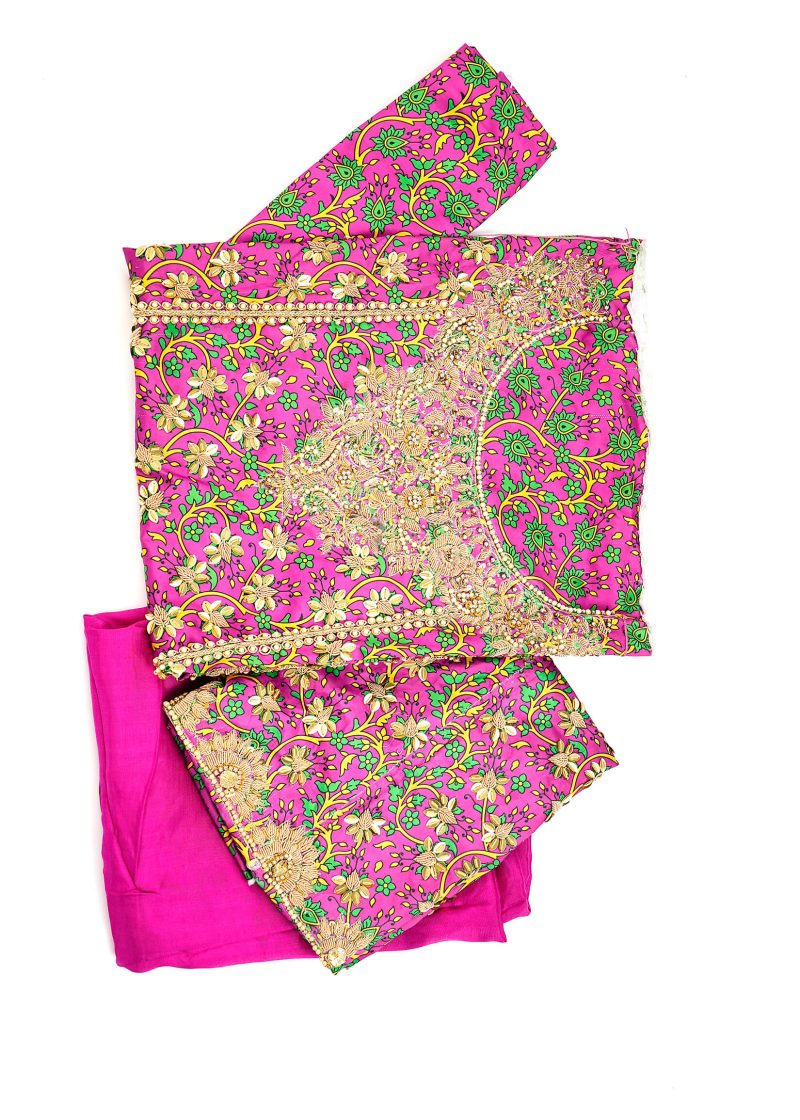 Fancy Gota | Rani Pink | Unstitched | Wedding Wear | Kurta Set | 3 pc Set