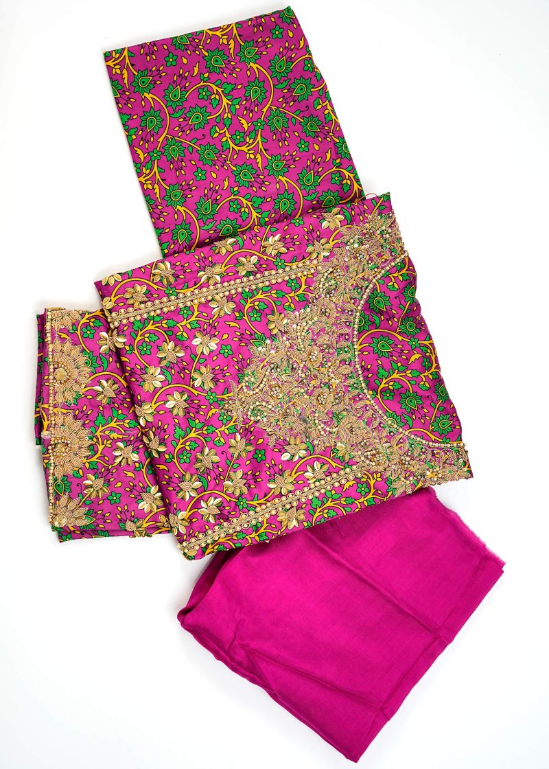 Fancy Gota | Rani Pink | Unstitched | Wedding Wear | Kurta Set | 3 pc Set