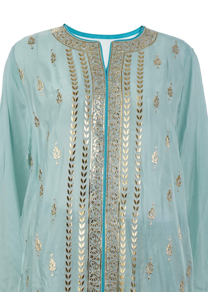 INDO WESTERN | Sky Blue | Semi Stitched | Party Wear | Lehenga Set | 3 Pc Set