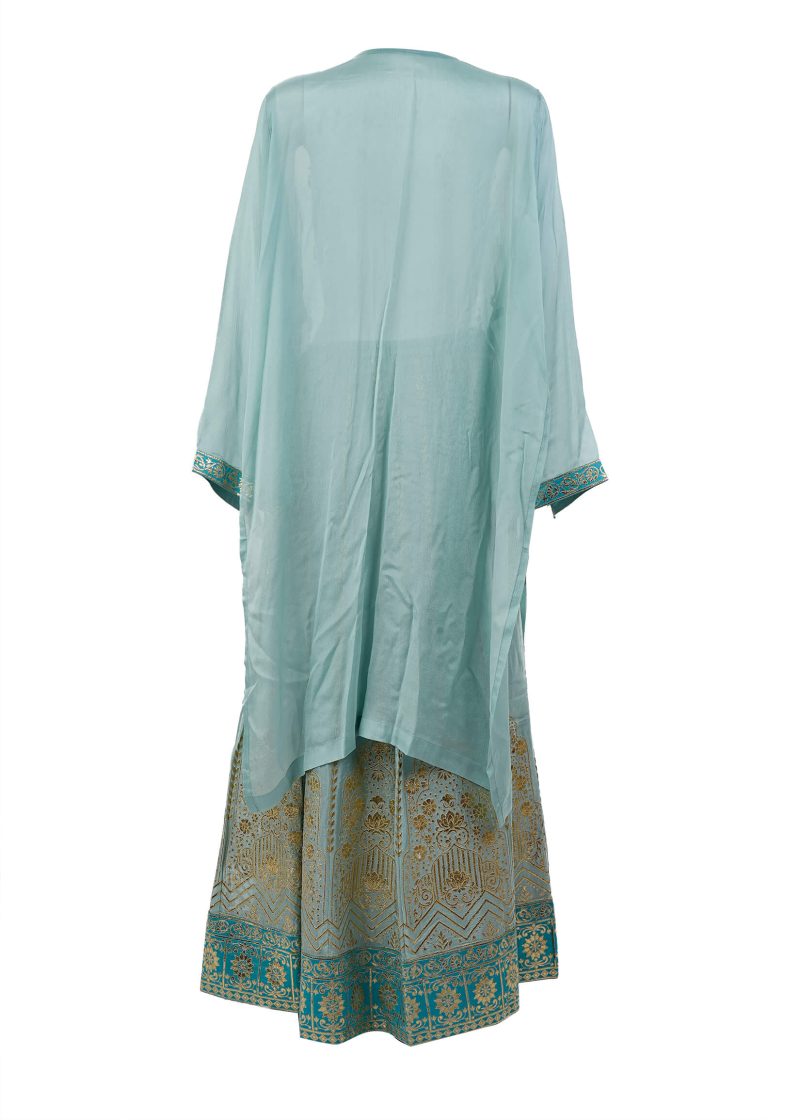 INDO WESTERN | Sky Blue | Semi Stitched | Party Wear | Lehenga Set | 3 Pc Set