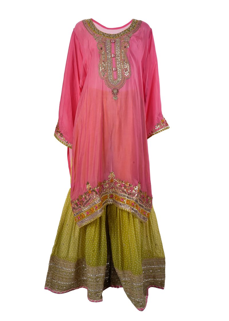 Indo Western | Dark Peach | Semi Stitched | Party Wear | Sharara Set | 3 Pc Set