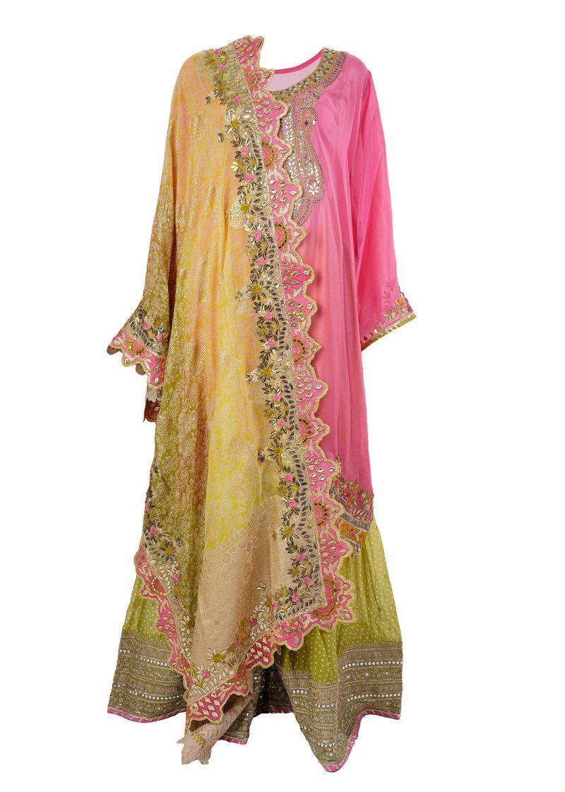 Indo Western | Dark Peach | Semi Stitched | Party Wear | Sharara Set | 3 Pc Set